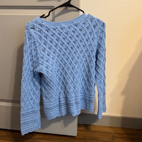 LOFT Sky Blue Openwork Crewneck Sweater - Picture 3 of 3